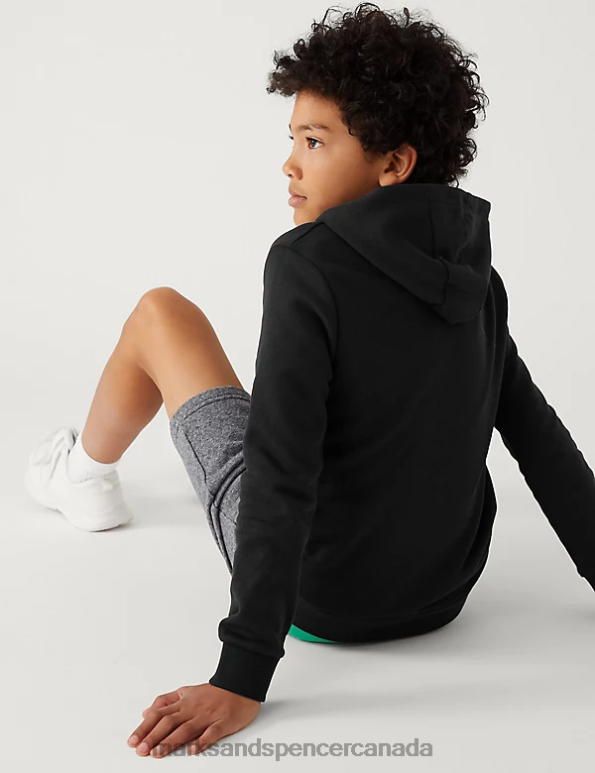Kids Black C Clothing Marks & Spencer Cotton Rich Hooded Sweatshirt 20VTD8733 - Marks and Spencer Canada locations
