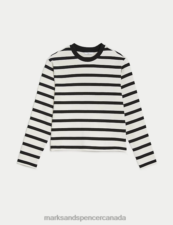 Kids Black Mix Clothing Marks & Spencer Pure Cotton Striped Top 20VTD9006 - Marks and Spencer online