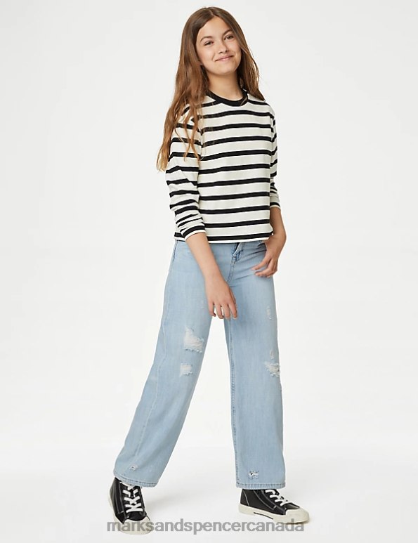 Kids Black Mix Clothing Marks & Spencer Pure Cotton Striped Top 20VTD9006 - Marks and Spencer online