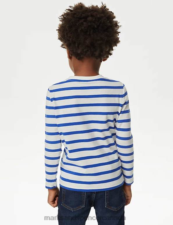 Kids Blue Mix Clothing Marks & Spencer 2pk Pure Cotton Striped & Plain Tops 20VTD7858 - Marks and Spencer online