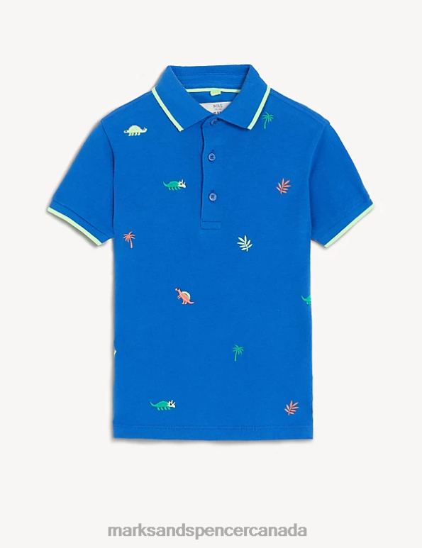 Marks and Spencer sale - Kids Blue Mix Clothing Marks & Spencer Pure Cotton Dinosaur Polo Shirt 20VTD8375