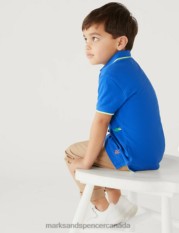 Marks and Spencer sale - Kids Blue Mix Clothing Marks & Spencer Pure Cotton Dinosaur Polo Shirt 20VTD8375