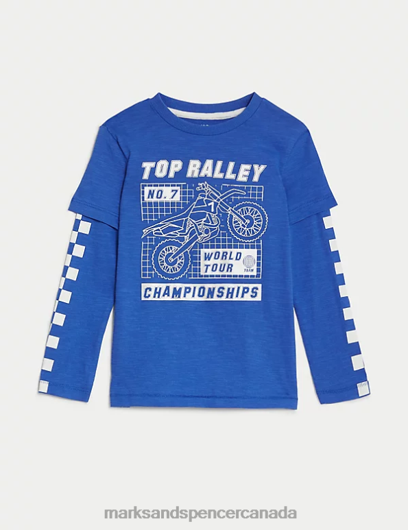 Kids Blue Mix Clothing Marks & Spencer Pure Cotton Motorbike Graphic Top 20VTD7834 - Marks and Spencer outlet
