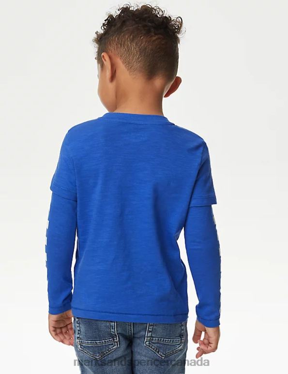 Kids Blue Mix Clothing Marks & Spencer Pure Cotton Motorbike Graphic Top 20VTD7834 - Marks and Spencer outlet