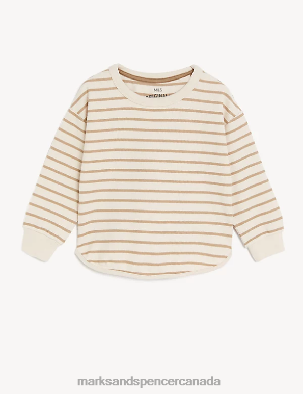 Marks and Spencer Canada - Kids Brown Mix Clothing Marks & Spencer Cotton Rich Striped Sweatshirt 20VTD8466