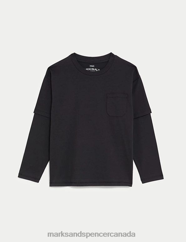 Kids Carbon Clothing Marks & Spencer Pure Cotton Mock Sleeve Top 20VTD8279 - Marks and Spencer outlet