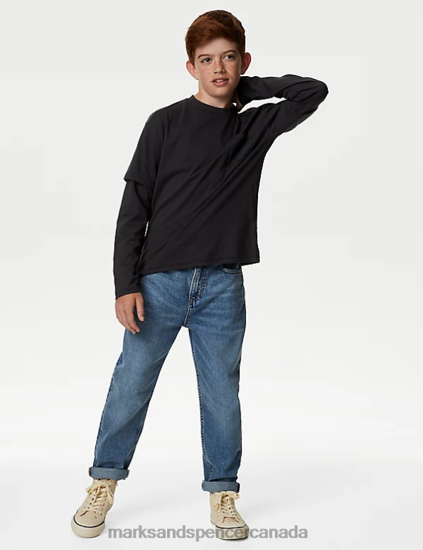 Kids Carbon Clothing Marks & Spencer Pure Cotton Mock Sleeve Top 20VTD8279 - Marks and Spencer outlet