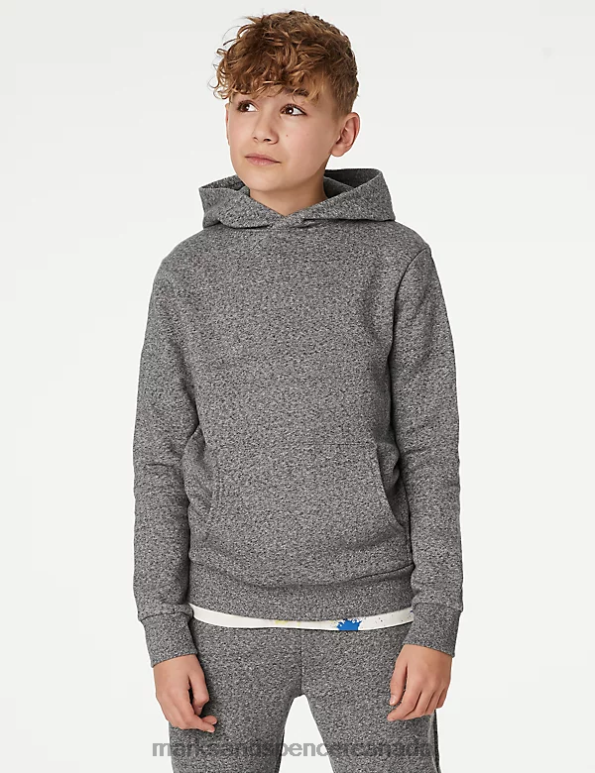 Marks and Spencer sale - Kids Charcoal Clothing Marks & Spencer Cotton Rich Hooded Sweatshirt 20VTD8999