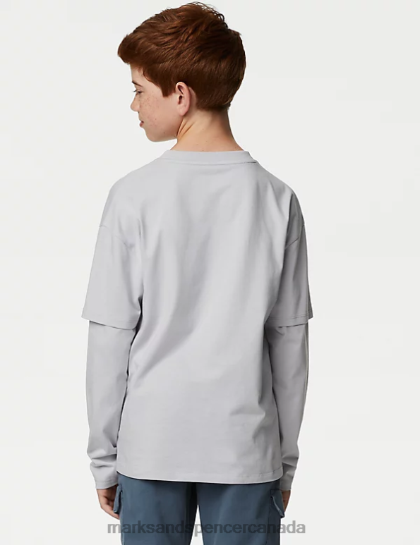 Kids Grey Clothing Marks & Spencer Pure Cotton Mock Sleeve Top 20VTD7986 - Marks and Spencer online