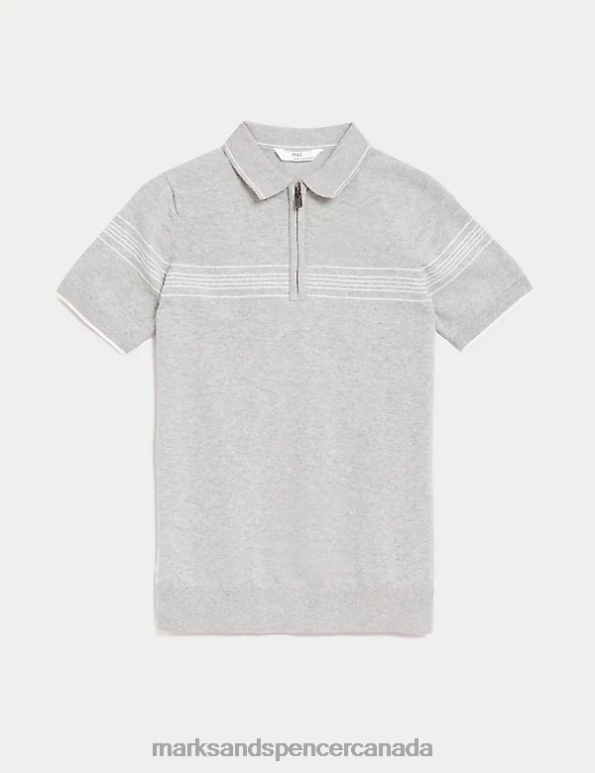 Marks and Spencer near me - Kids Grey Marl Clothing Marks & Spencer Cotton Rich Striped Knitted Polo Shirt 20VTD8361