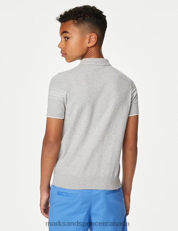 Marks and Spencer near me - Kids Grey Marl Clothing Marks & Spencer Cotton Rich Striped Knitted Polo Shirt 20VTD8361