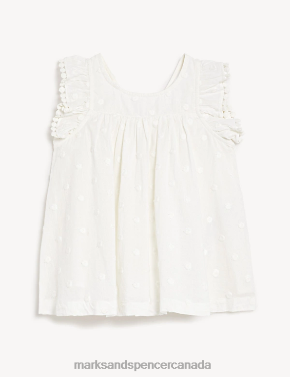 Kids Ivory Clothing Marks & Spencer Pure Cotton Spotted Top 20VTD8213 - Marks and Spencer outlet