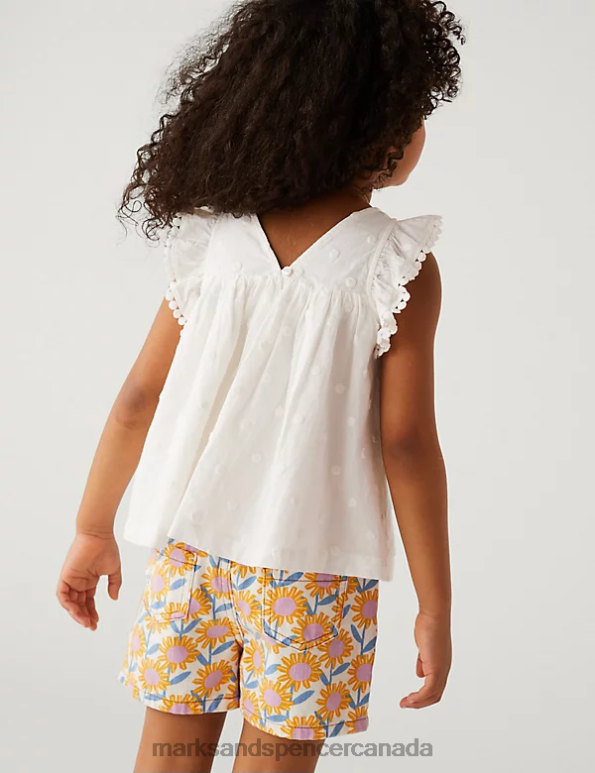 Kids Ivory Clothing Marks & Spencer Pure Cotton Spotted Top 20VTD8213 - Marks and Spencer outlet