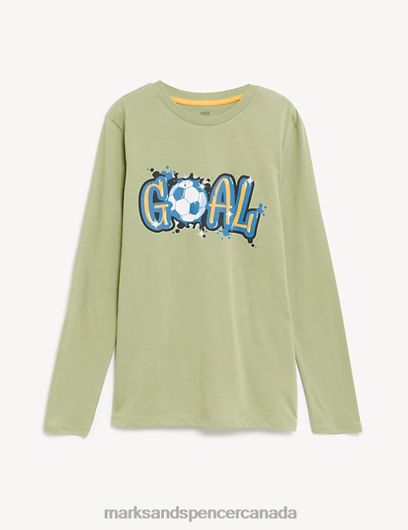 Kids Light Olive Clothing Marks & Spencer Pure Cotton Goal Graphic Top 20VTD8529 - Marks and Spencer online
