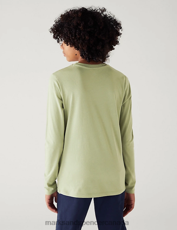 Kids Light Olive Clothing Marks & Spencer Pure Cotton Goal Graphic Top 20VTD8529 - Marks and Spencer online