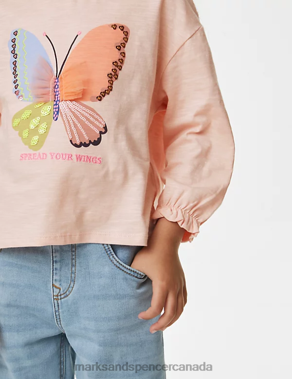Marks and Spencer Canada - Kids Light Pink Clothing Marks & Spencer Pure Cotton Embroidered Butterfly Top 20VTD8865