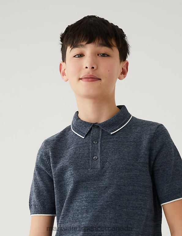 Kids Navy Clothing Marks & Spencer Cotton Rich Knitted Polo Shirt 20VTD8197 - Marks and Spencer online