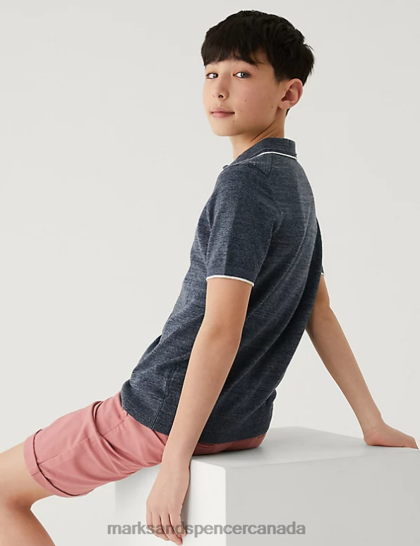 Kids Navy Clothing Marks & Spencer Cotton Rich Knitted Polo Shirt 20VTD8197 - Marks and Spencer online