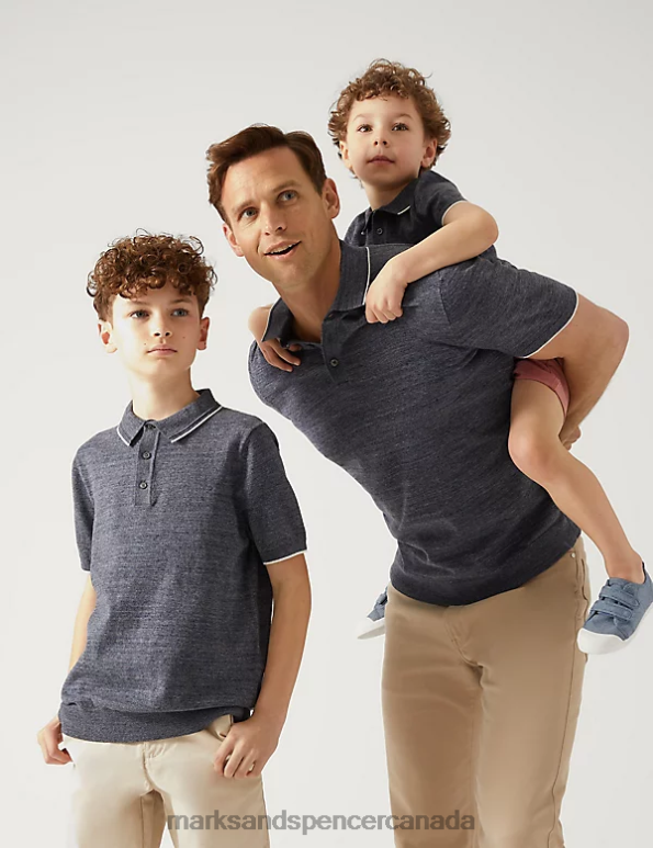 Kids Navy Clothing Marks & Spencer Cotton Rich Knitted Polo Shirt 20VTD8197 - Marks and Spencer online