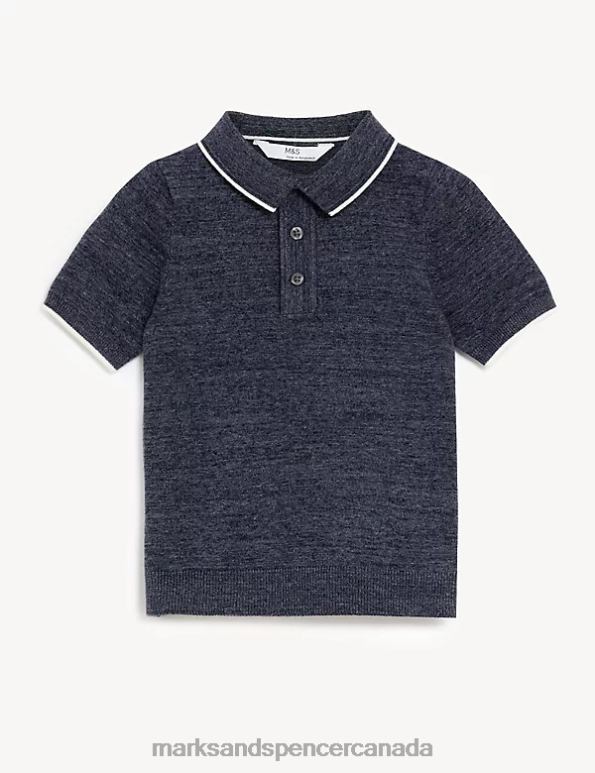 Marks and Spencer Canada - Kids Navy Clothing Marks & Spencer Cotton Rich Knitted Polo Shirt 20VTD8219