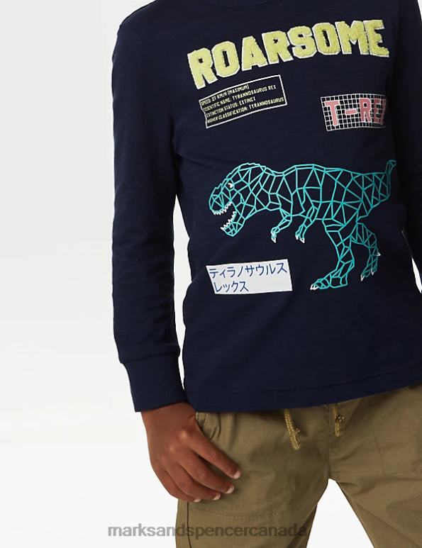 Marks and Spencer Canada - Kids Navy Clothing Marks & Spencer Pure Cotton Dinosaur Top 20VTD7839