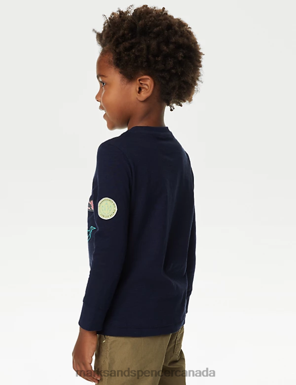 Marks and Spencer Canada - Kids Navy Clothing Marks & Spencer Pure Cotton Dinosaur Top 20VTD7839