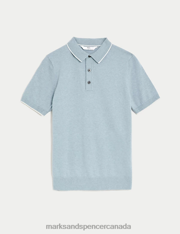 Marks and Spencer Canada - Kids Pale Blue Clothing Marks & Spencer Cotton Rich Knitted Polo Shirt 20VTD7949