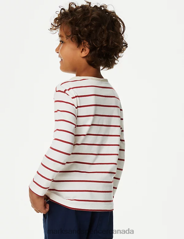 Marks and Spencer sale - Kids Red Mix Clothing Marks & Spencer Pure Cotton Breton Striped Henley Top 20VTD7848