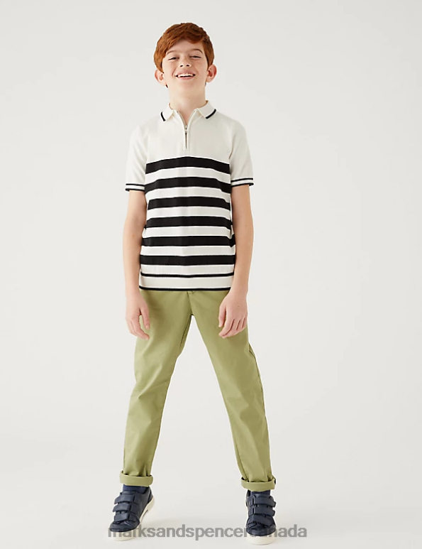 Marks and Spencer Canada - Kids White Mix Clothing Marks & Spencer Cotton Rich Striped Knitted Polo Shirt 20VTD8137