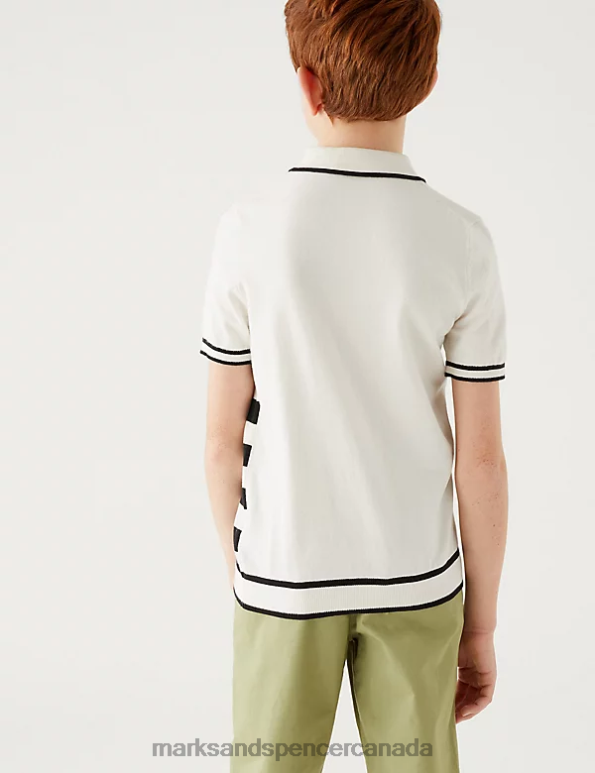 Marks and Spencer Canada - Kids White Mix Clothing Marks & Spencer Cotton Rich Striped Knitted Polo Shirt 20VTD8137