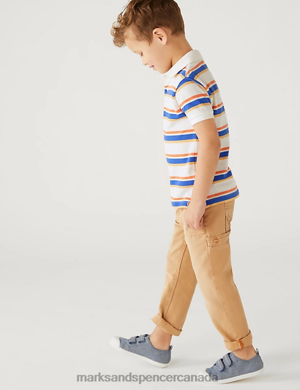 Kids White Mix Clothing Marks & Spencer Pure Cotton Striped Polo Shirt 20VTD8199 - Marks and Spencer Canada locations