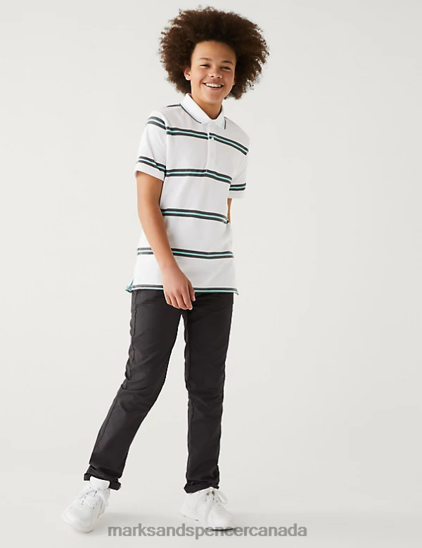 Kids White Mix Clothing Marks & Spencer Pure Cotton Striped Polo Shirt 20VTD8439 - Marks and Spencer outlet