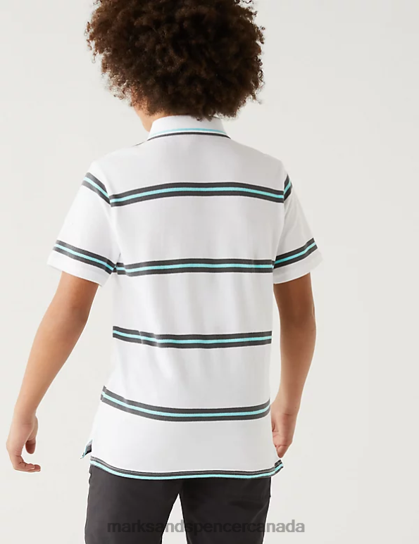 Kids White Mix Clothing Marks & Spencer Pure Cotton Striped Polo Shirt 20VTD8439 - Marks and Spencer outlet