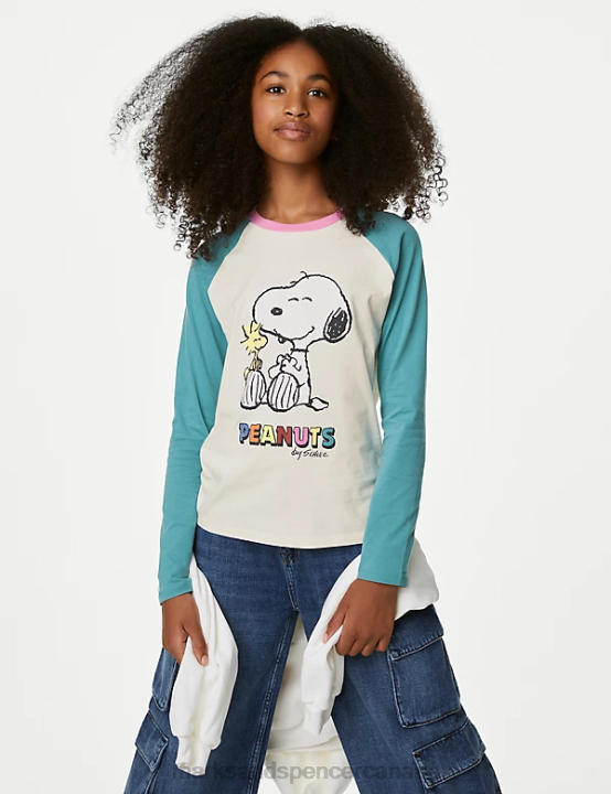 Marks and Spencer sale - Marks & Spencer Kids Pure Cotton Snoopy Raglan Top Clothing Ivory Mix 20VTD9147