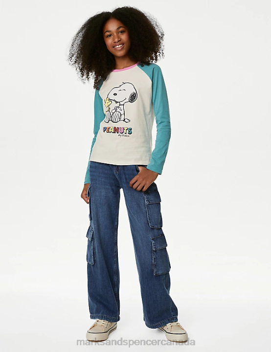 Marks and Spencer sale - Marks & Spencer Kids Pure Cotton Snoopy Raglan Top Clothing Ivory Mix 20VTD9147