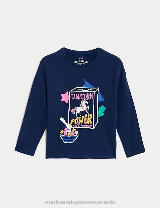 Marks & Spencer Kids Pure Cotton Unicorn Print Glitter Top Clothing Indigo 20VTD9026 - Marks and Spencer outlet