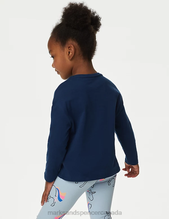 Marks & Spencer Kids Pure Cotton Unicorn Print Glitter Top Clothing Indigo 20VTD9026 - Marks and Spencer outlet