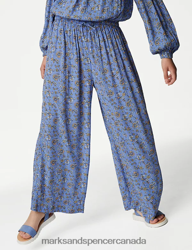 Marks and Spencer Canada - Clothing 20VTD9241 Blue Mix Kids Marks & Spencer Floral Trousers