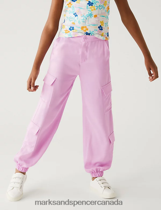 Marks and Spencer Canada - Clothing 20VTD9293 Soft Pink Kids Marks & Spencer Satin Cargo Trousers