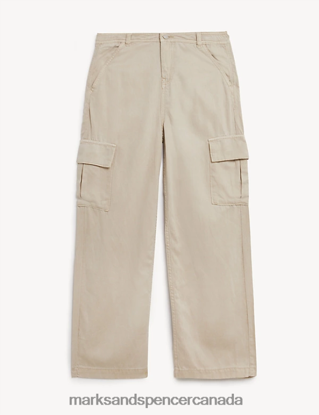 Marks and Spencer Canada - Clothing 20VTD9792 Stone Kids Marks & Spencer Wide Leg Cotton Blend Cargo Trousers