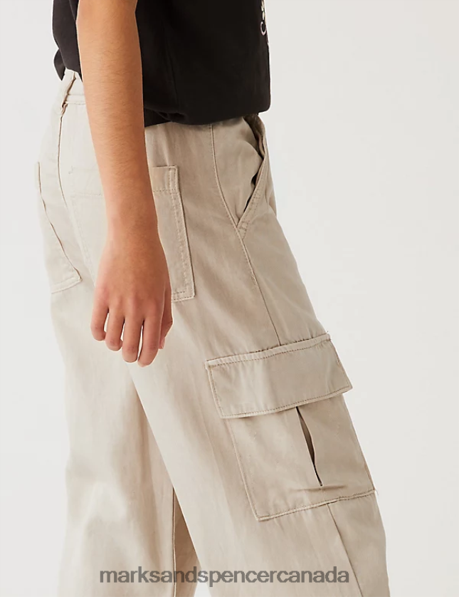 Marks and Spencer Canada - Clothing 20VTD9792 Stone Kids Marks & Spencer Wide Leg Cotton Blend Cargo Trousers