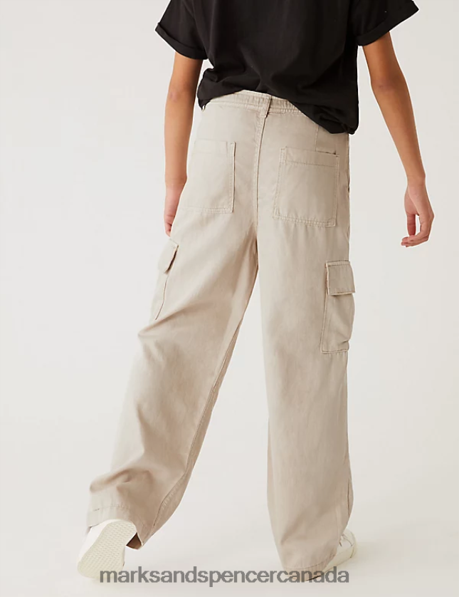 Marks and Spencer Canada - Clothing 20VTD9792 Stone Kids Marks & Spencer Wide Leg Cotton Blend Cargo Trousers