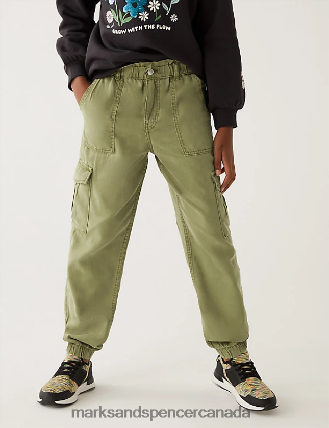 Clothing 20VTD9921 Khaki Kids Marks & Spencer Cotton Blend Cargo Trousers - Marks and Spencer outlet