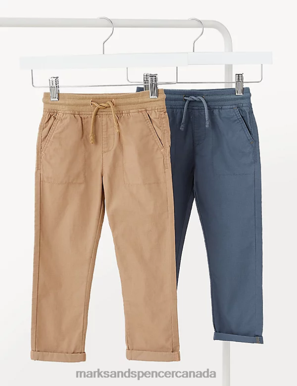 Kids Brown Mix Clothing Marks & Spencer 2pk Pure Cotton Trousers 20VTD8727 - Marks and Spencer online