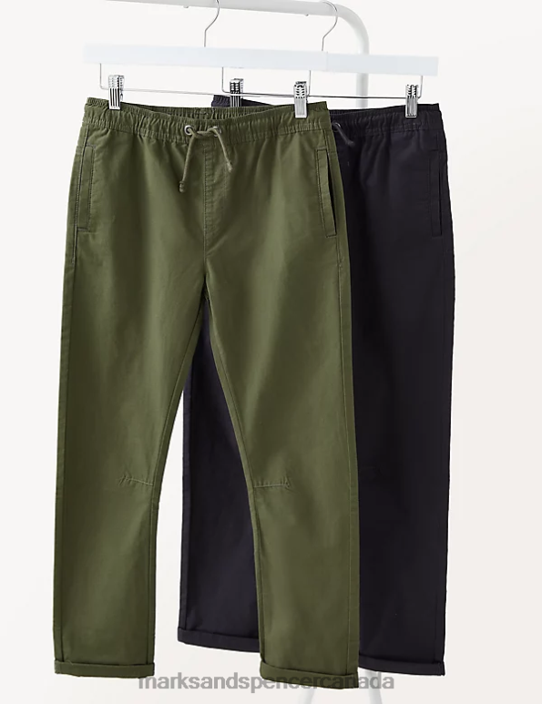 Marks and Spencer near me - Kids Khaki Mix Clothing Marks & Spencer 2pk Pure Cotton Ripstop Trousers 20VTD8387