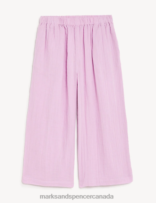 Kids Lilac Clothing Marks & Spencer Pure Cotton Wide Leg Trousers 20VTD8145 - Marks and Spencer online