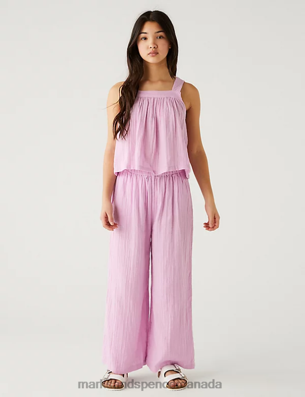 Kids Lilac Clothing Marks & Spencer Pure Cotton Wide Leg Trousers 20VTD8145 - Marks and Spencer online