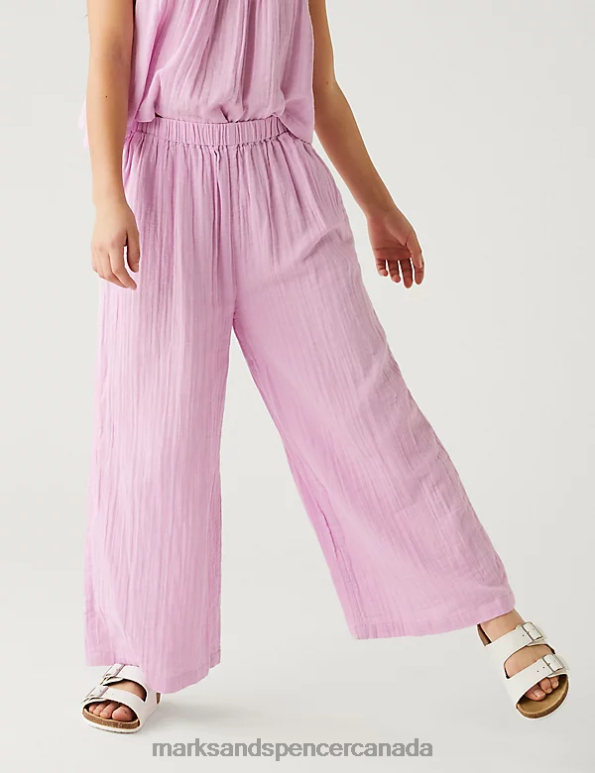 Kids Lilac Clothing Marks & Spencer Pure Cotton Wide Leg Trousers 20VTD8145 - Marks and Spencer online