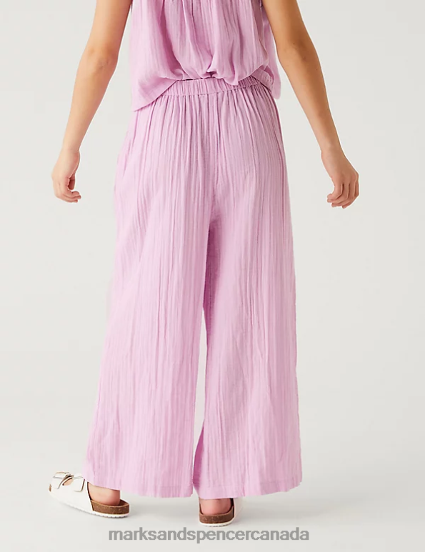 Kids Lilac Clothing Marks & Spencer Pure Cotton Wide Leg Trousers 20VTD8145 - Marks and Spencer online