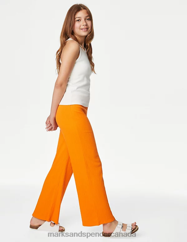 Marks and Spencer sale - Kids Orange Clothing Marks & Spencer Cotton Blend Flared Trousers 20VTD8679